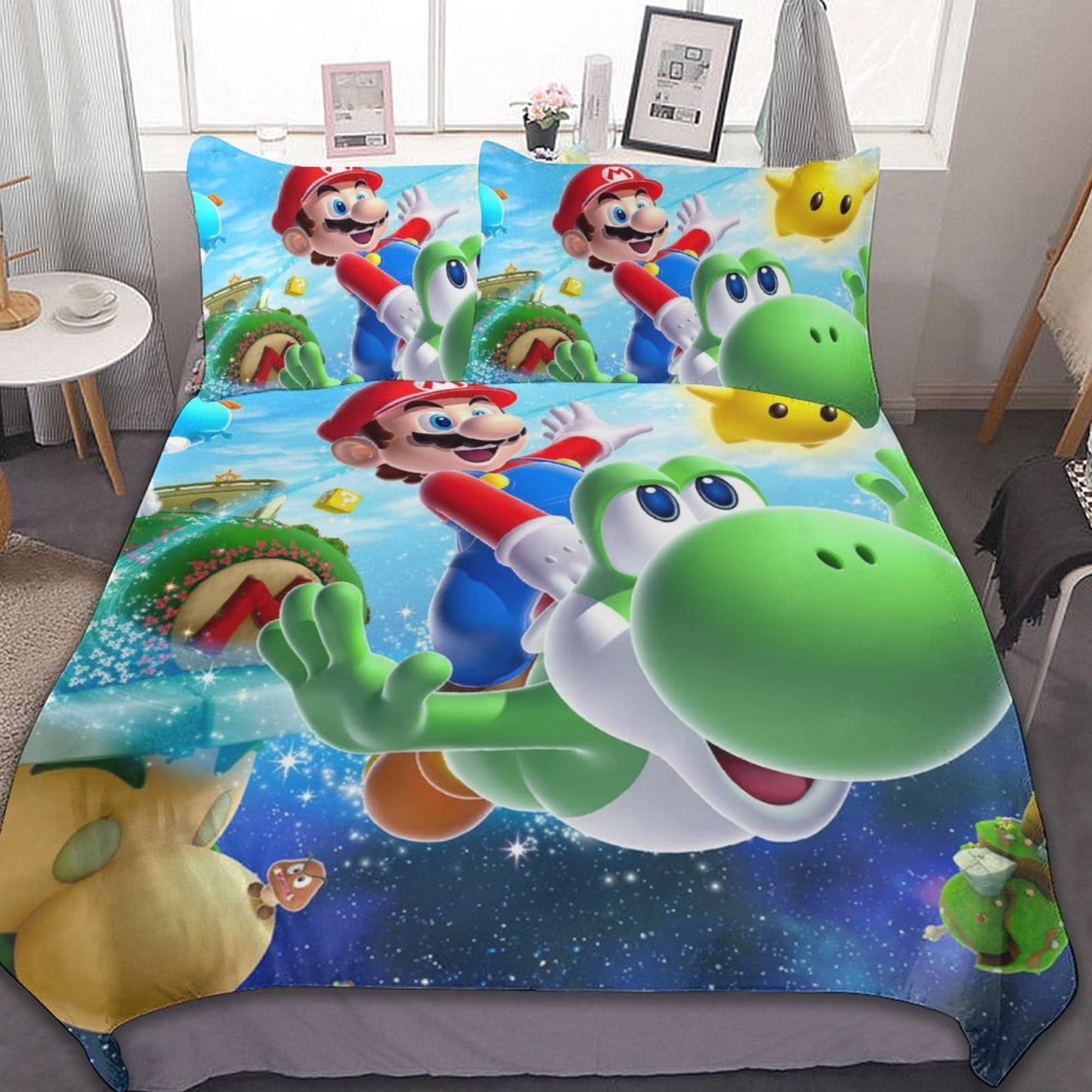 Super Mario Galaxy 3 Piece Bedding Sets Decor Comforter Sets With One Duvet Cover Two Pillow Shams
