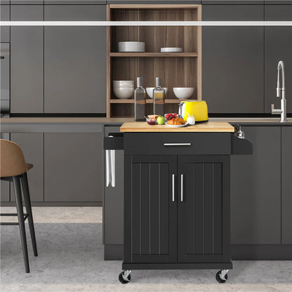 Yaheetech Kitchen Island Cart with Spice Rack Storage Rolling Kitchen Cart with Towel Rack & Drawer for Dining Rooms Kitchens, Black