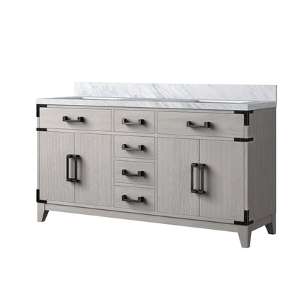 Laurel 60 in W x 22 in D White Oak Double Bath Vanity and Carrara Marble Top