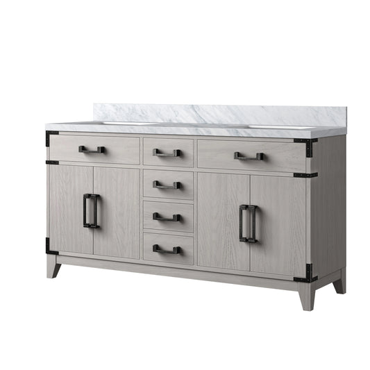 Laurel 60 in W x 22 in D White Oak Double Bath Vanity and Carrara Marble Top