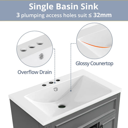 36" Bathroom Vanity Set with Resin Sink and Wall Mounted Mirror Cabinet, Modern Freestanding Single Cabinet Combo with Storage Shelves & 2 Drawers & 2 Soft Closing Doors, Vintage Handles, Gray
