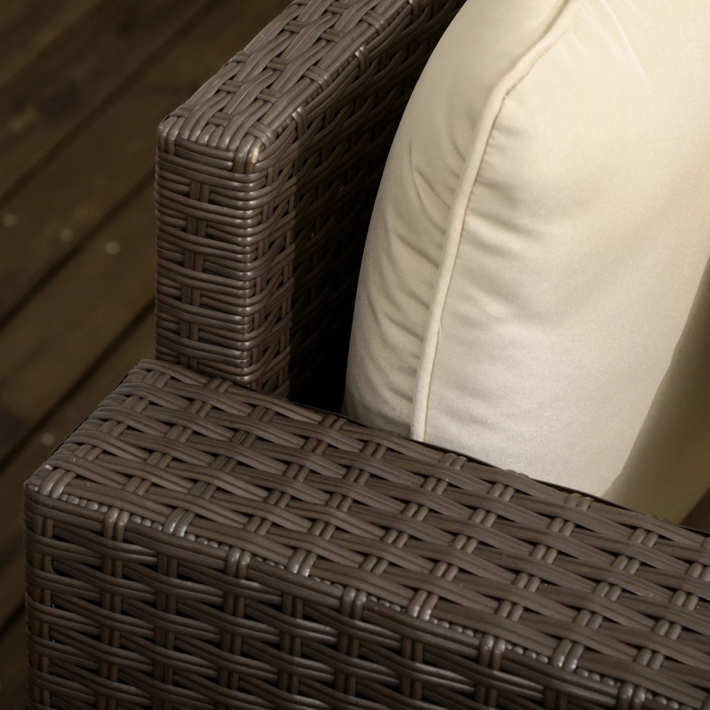 Outsunny Outdoor Wicker Loveseat, Patio Furniture Couch with Cushions, 2 Seats PE Rattan Sofa, 2 Throw Pillows for Porch, Backyard, Pool, Beige