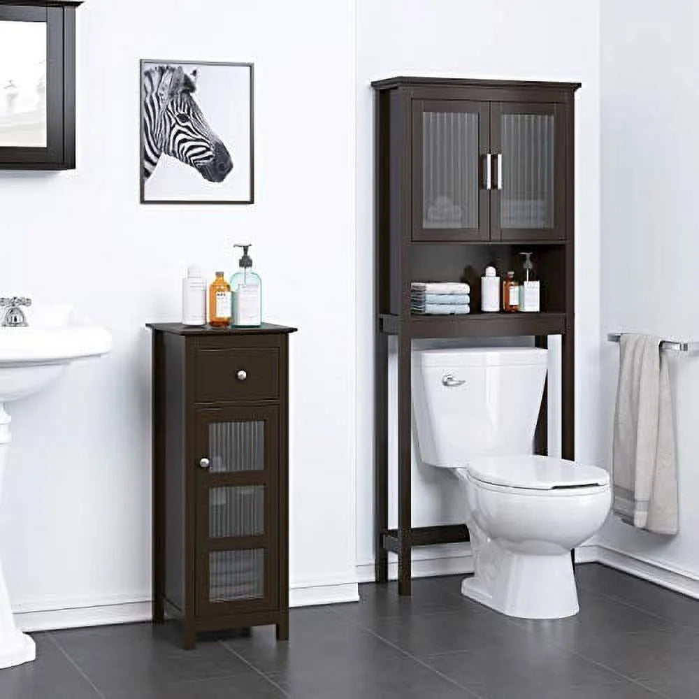 Spirich Bathroom Cabinets over the Toilet Shelf, Freestanding Space Saver Organizer with Tempered Glass for Bathroom White
