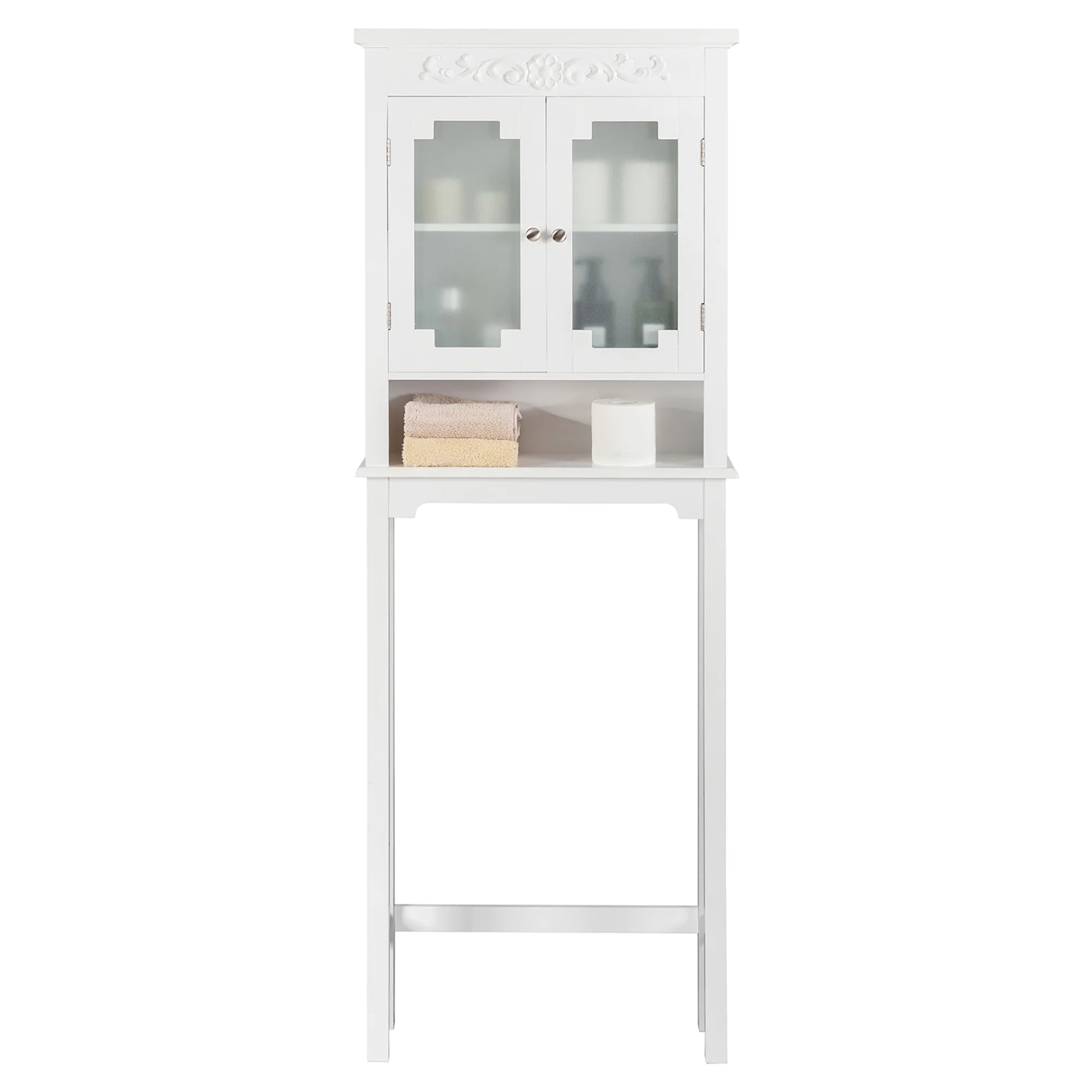 Costway Over The Toilet Bathroom Space Saver Carved Top Toilet Rack w/Adjustable Shelf