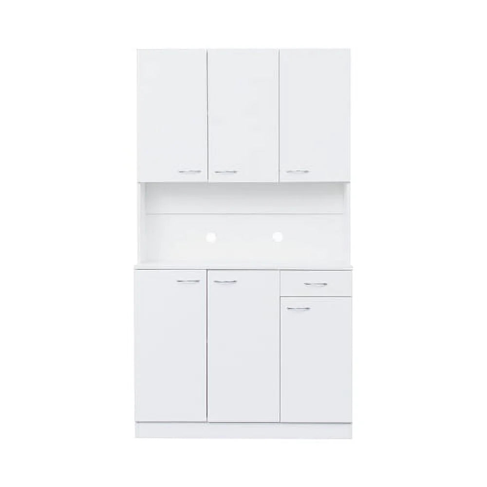 71" Tall Kitchen Storage Cabinet, Freestanding Kitchen Pantry Cabinet Cupboard with 6 Doors, 1 Open Shelf and 1 Drawer, Wood Storage Wardrobe, Organization Cabinet for Bedroom Kitchen Living Room