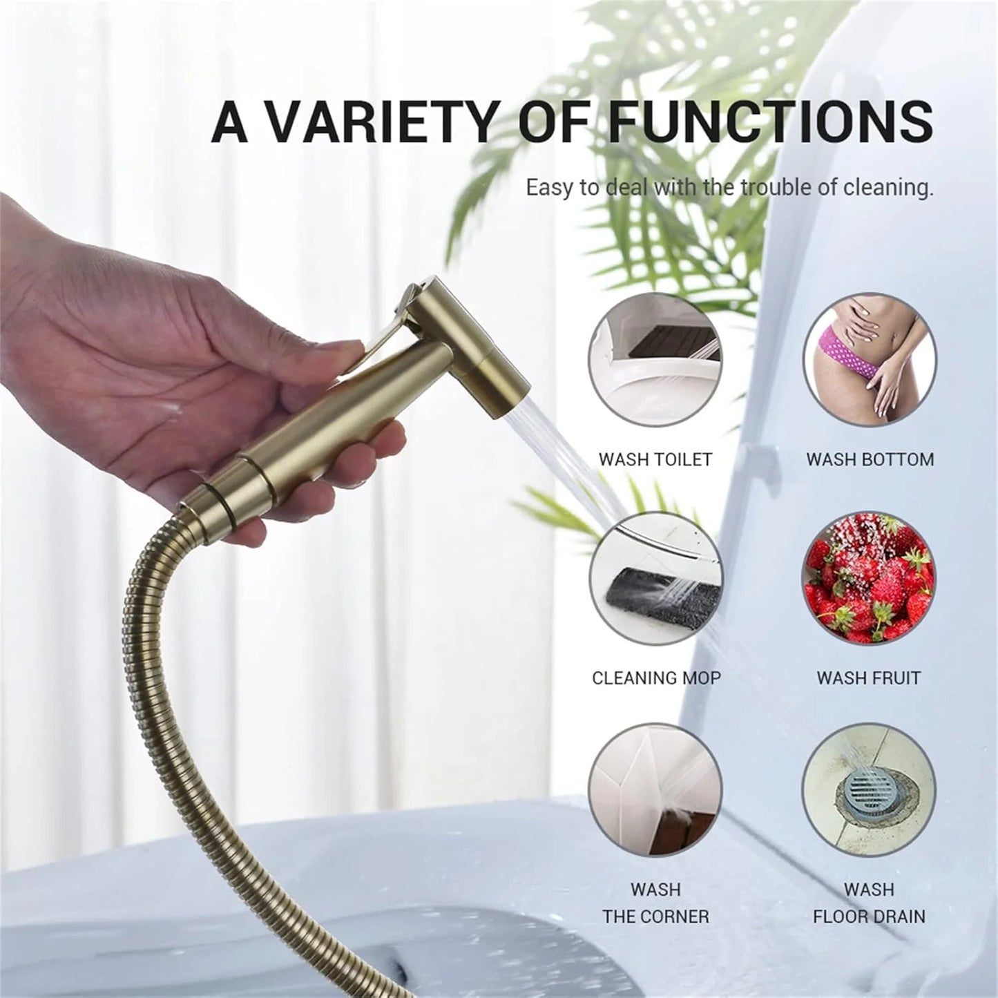 Bidet Faucet, Wall Mounted 2 Holes Brushed Gold Muslim Ducha Higienica Hot Cold Water Mixer Tap Handheld Toilet Washer Faucets
