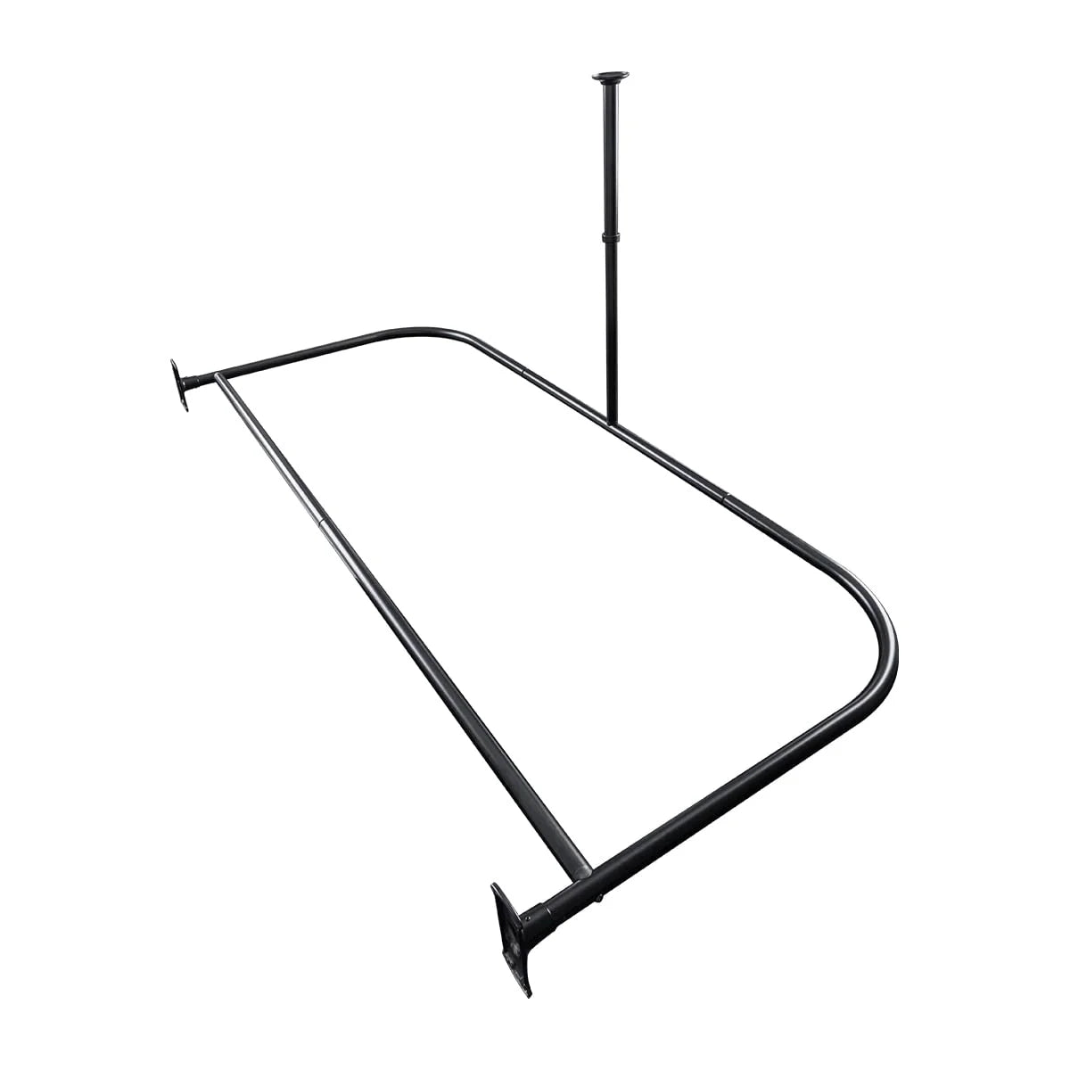 Utopia Alley Rustproof Wall Mounted Aluminum D-shape Shower Curtain Rods With Ceiling Support for Freestanding Tubs, 60 Inch Large Size by 25 Inch, Matt Black + White Shower curtain 180x70 inch