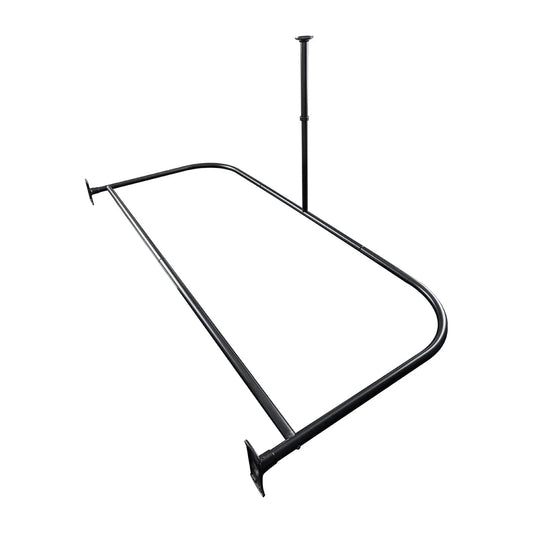Utopia Alley Rustproof Wall Mounted Aluminum D-shape Shower Curtain Rods With Ceiling Support for Freestanding Tubs, 60 Inch Large Size by 25 Inch, Matt Black + White Shower curtain 180x70 inch