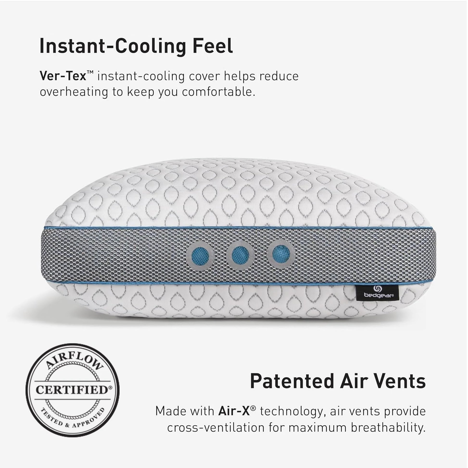 Bedgear Frost Performance Pillow - Size 3.0 - Cooling Bed Pillow for Hot Sleepers - Medium Firmness Pillow for All Sleep Positions, Hypoallergenic, Washable & Removable Cover