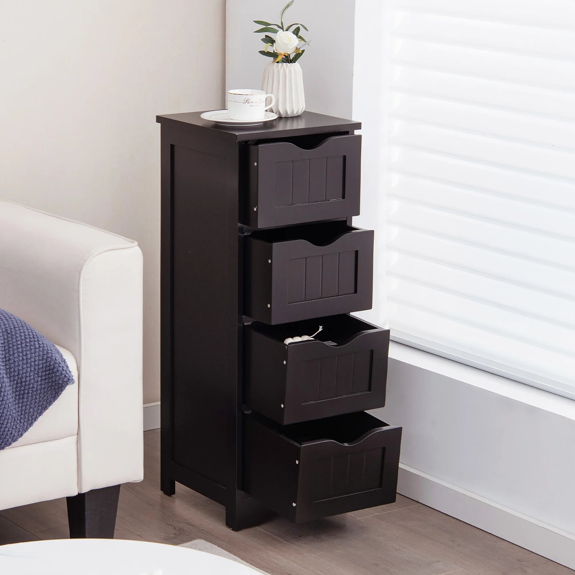 Costway 32.5'' Bathroom Floor Cabinet with Anti-tipping Device Freestanding Towel Cabinet Black