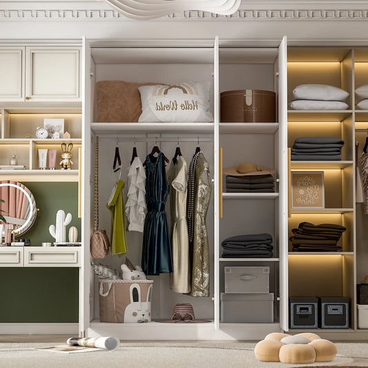 FUFU& GAGA Wardrobe Armoire Wooden Closet Cabinet 6 Storage Cube and Hanging Rod White