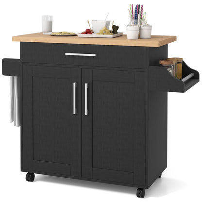 Giantex Kitchen Island Cart with Storage Cabinet on Wheels, Spice Rack Towel Rack & Drawer, Gray