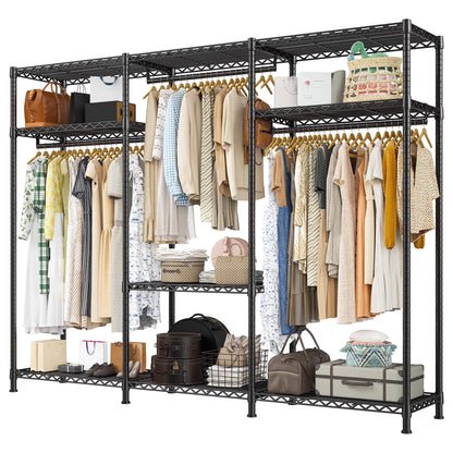 EnHomee Clothing Rack Portable Closet Organizer with 9 Shelves & 3 Rods,Heavy Duty Adjustable Wardrobe Rack 795 LBS CapacityBlack
