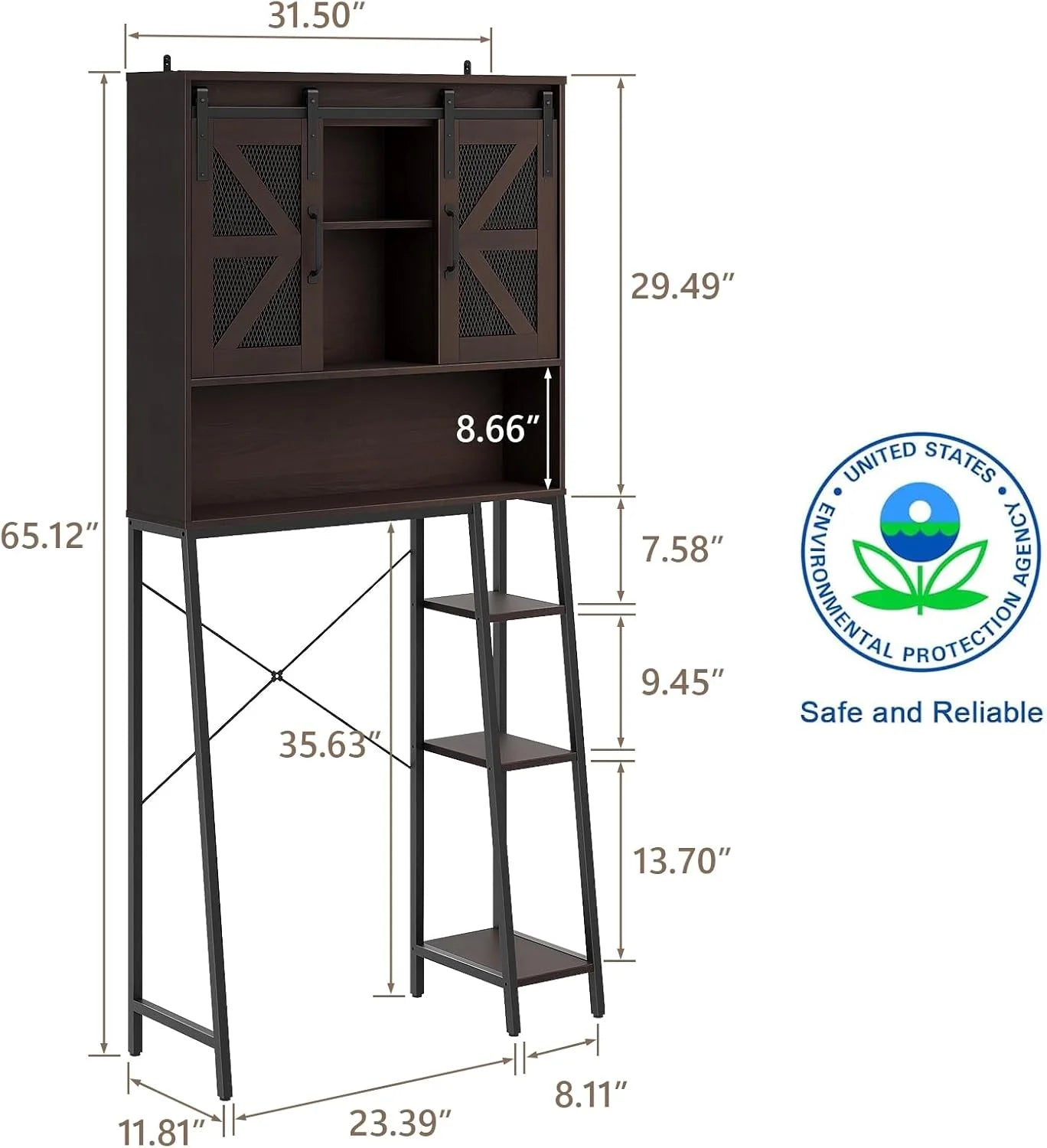 Vabches Over The Toilet Storage Cabinet with Toilet Paper Holder Stand, Above Toilet with Adjustable Shelf & 2 Doors