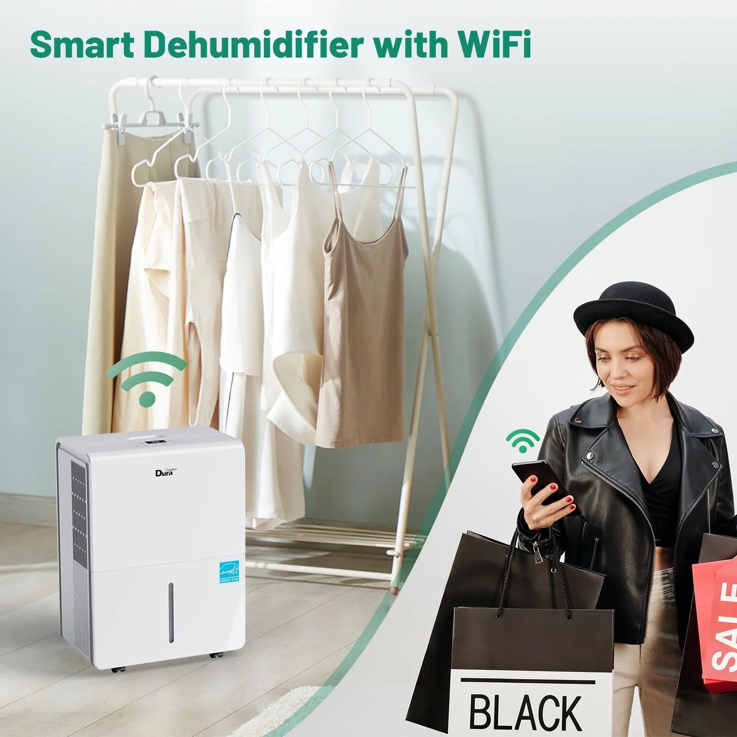 DuraComfort 50 Pints Dehumidifier for Bathroom Basement with Pump, up to 4500 Sq.ft, Energy Star, Wifi,White