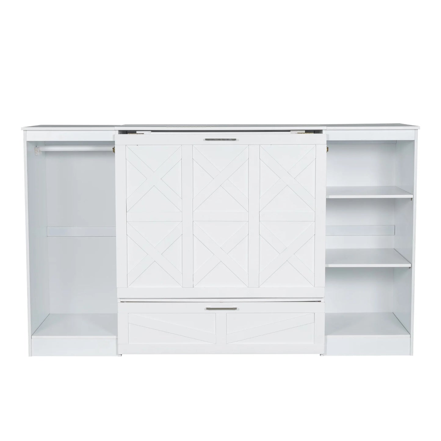 Euroco Wood Twin Size Murphy Bed with Wardrobe and Shelves for Kids Teens Living Room