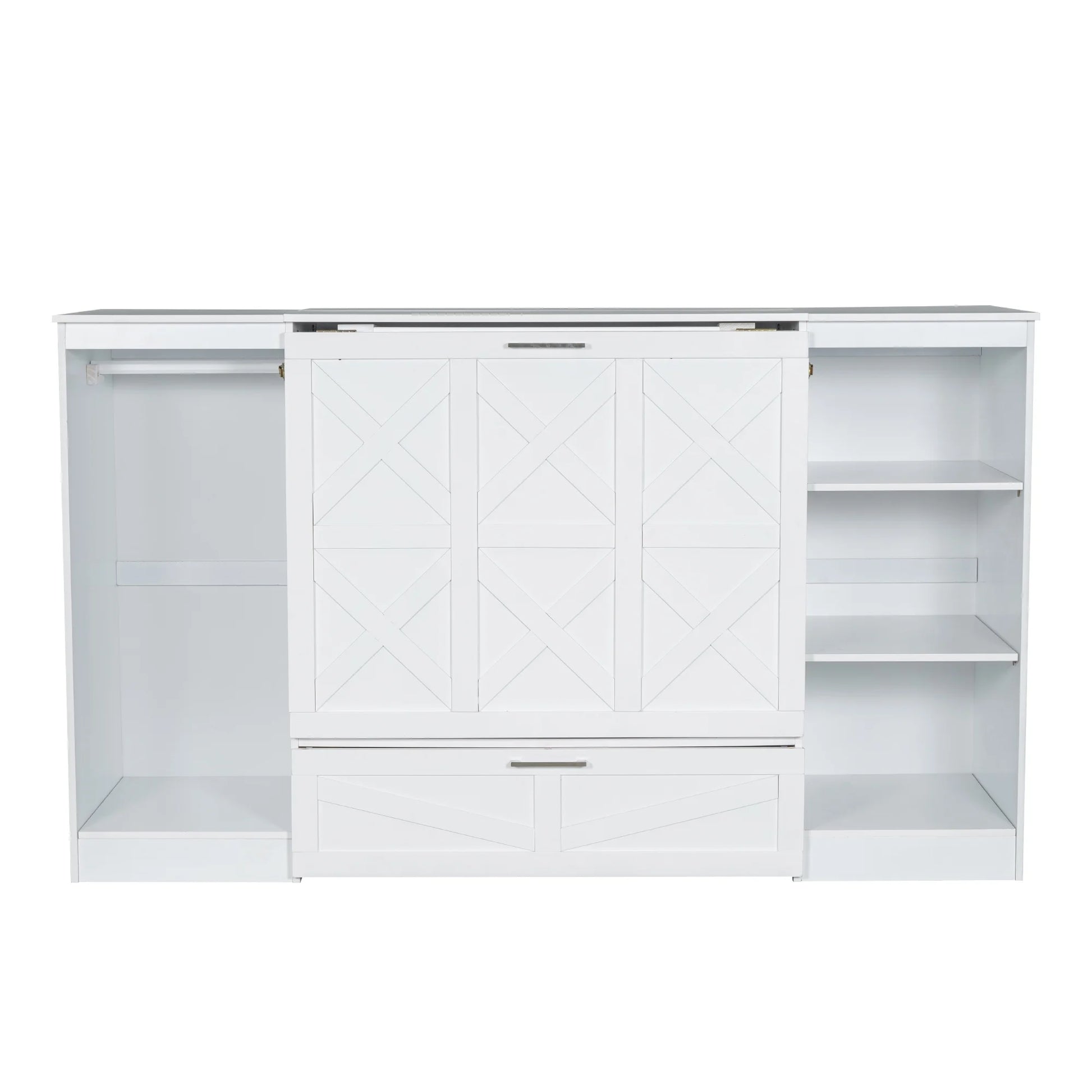 Euroco Wood Twin Size Murphy Bed with Wardrobe and Shelves for Kids Teens Living Room
