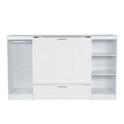 Euroco Wood Twin Size Murphy Bed with Wardrobe and Shelves for Kids Teens Living Room