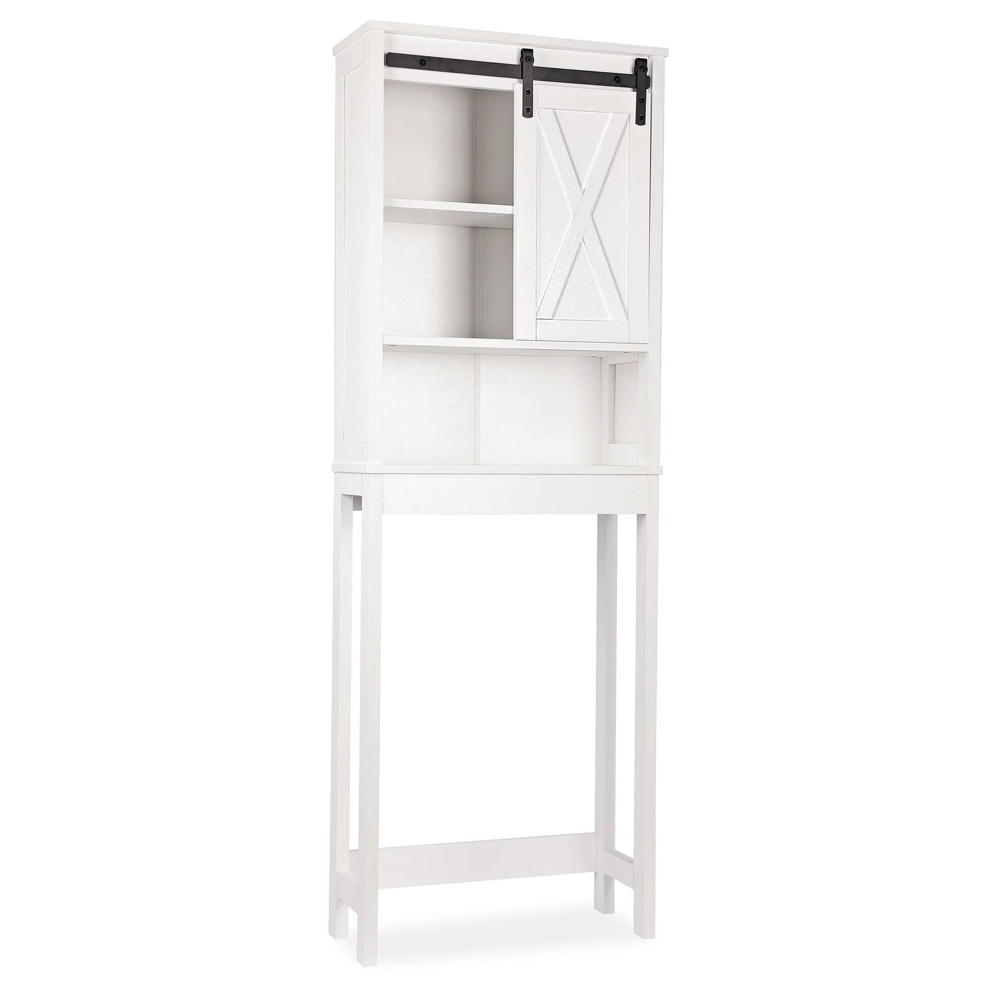 Tolead Wooden Bathroom Storage Over The Toilet with Adjustable Shelves and Sliding Doors, Towels, Wood, White