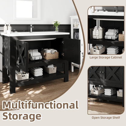 DreamCurship Bathroom Vanity with Sink Combo, 35'' Bathroom Storage Cabinet with Storage, Farmhouse Bathroom Vanity Cabinet with 2 Doors and Open Shelf, White