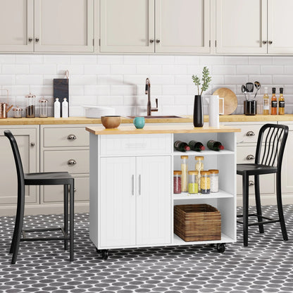 Futzca Kitchen Island Cart on Wheels with Large Worktop,Storage Cabinet,Towel Rack and Drawers - N/A Black