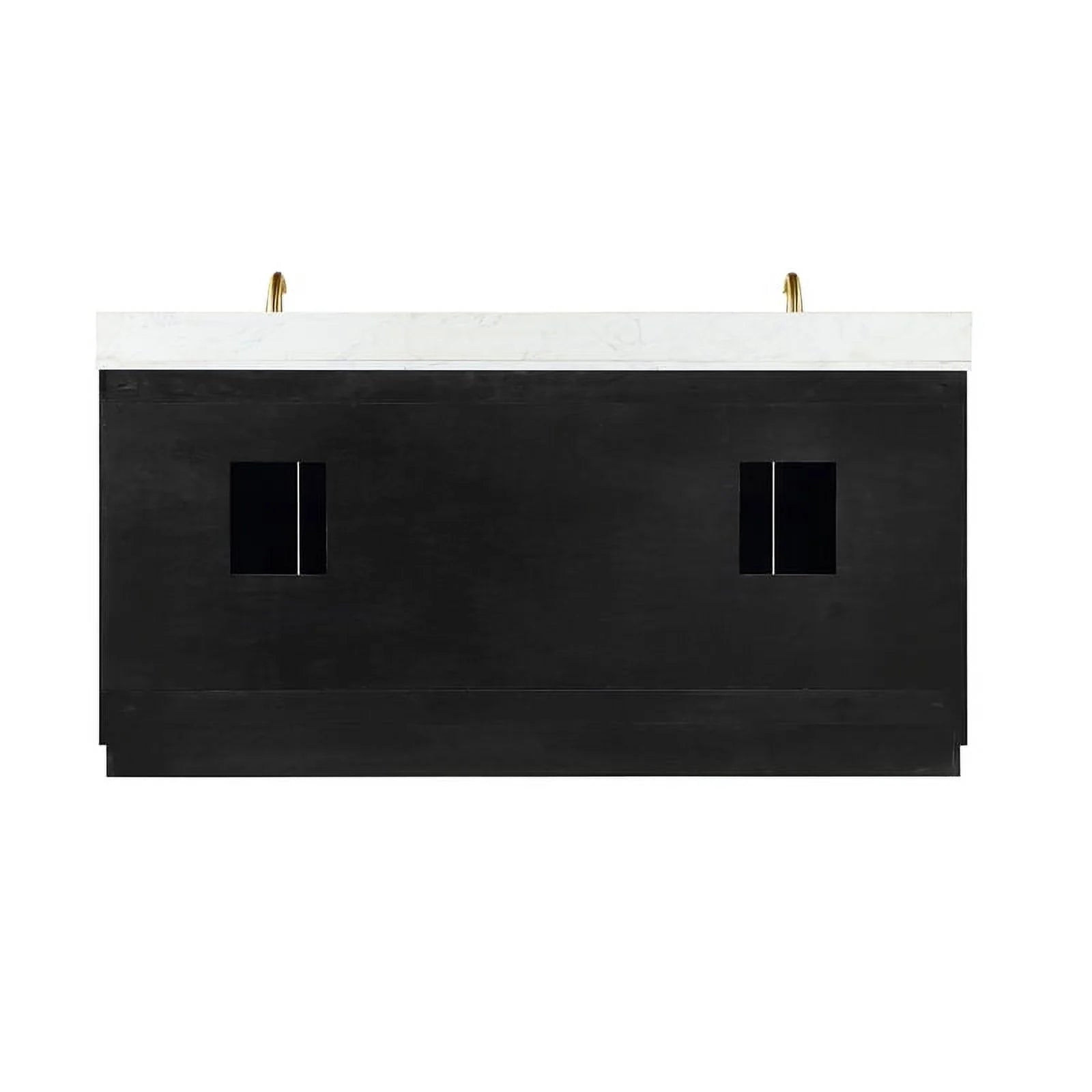 Gazsi 72" Double Bathroom Vanity Set in Black Oak with Grain White Composite Stone Countertop Without Mirror