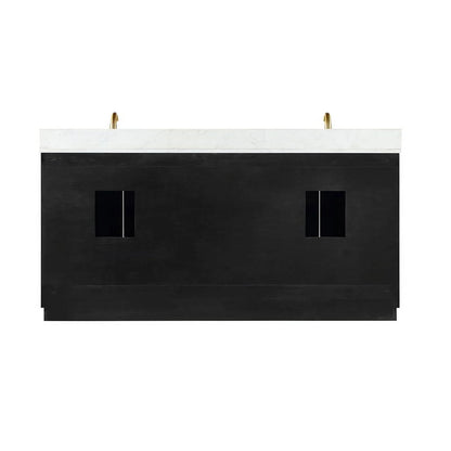 Gazsi 72" Double Bathroom Vanity Set in Black Oak with Grain White Composite Stone Countertop Without Mirror