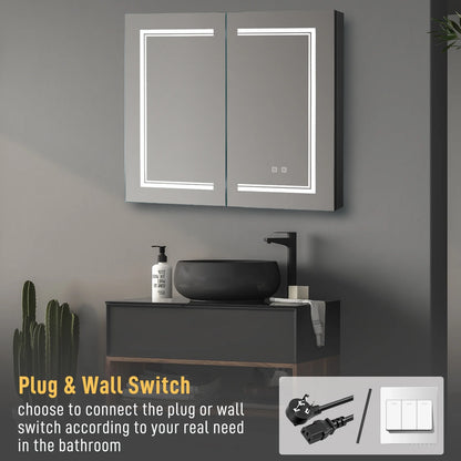 Ktaxon LED Lighted Medicine Cabinet with Mirror Bathroom Wall Cabinet w/Defogger, Dimmable, Memory function, Outlets & USB, 32"x28", Black