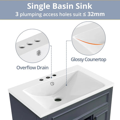 36" Bathroom Vanity Set with Resin Sink and Wall Mounted Mirror Cabinet, Modern Freestanding Single Cabinet Combo with Storage Shelves & 2 Drawers & 2 Soft Closing Doors, Vintage Handles, Gray