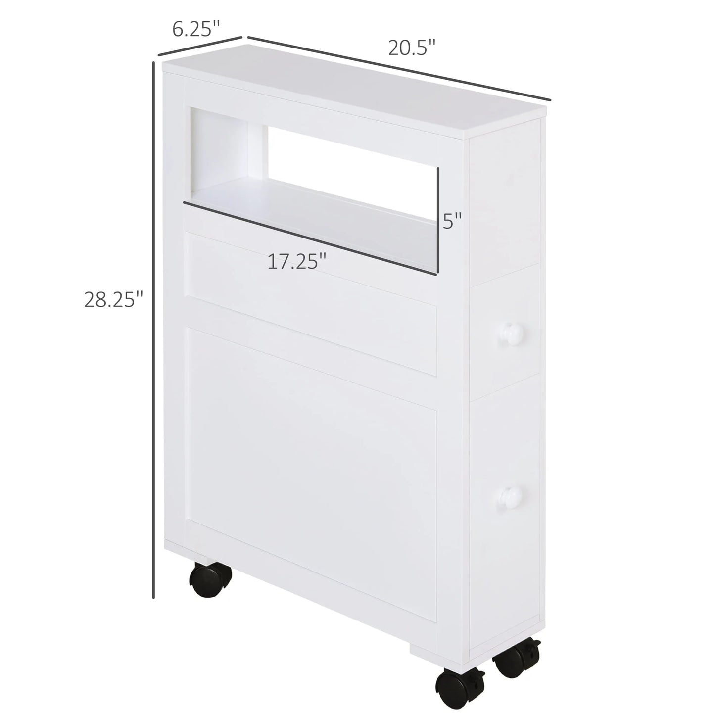 Homcom Wood Rolling Bathroom Side Storage Cabinet, White
