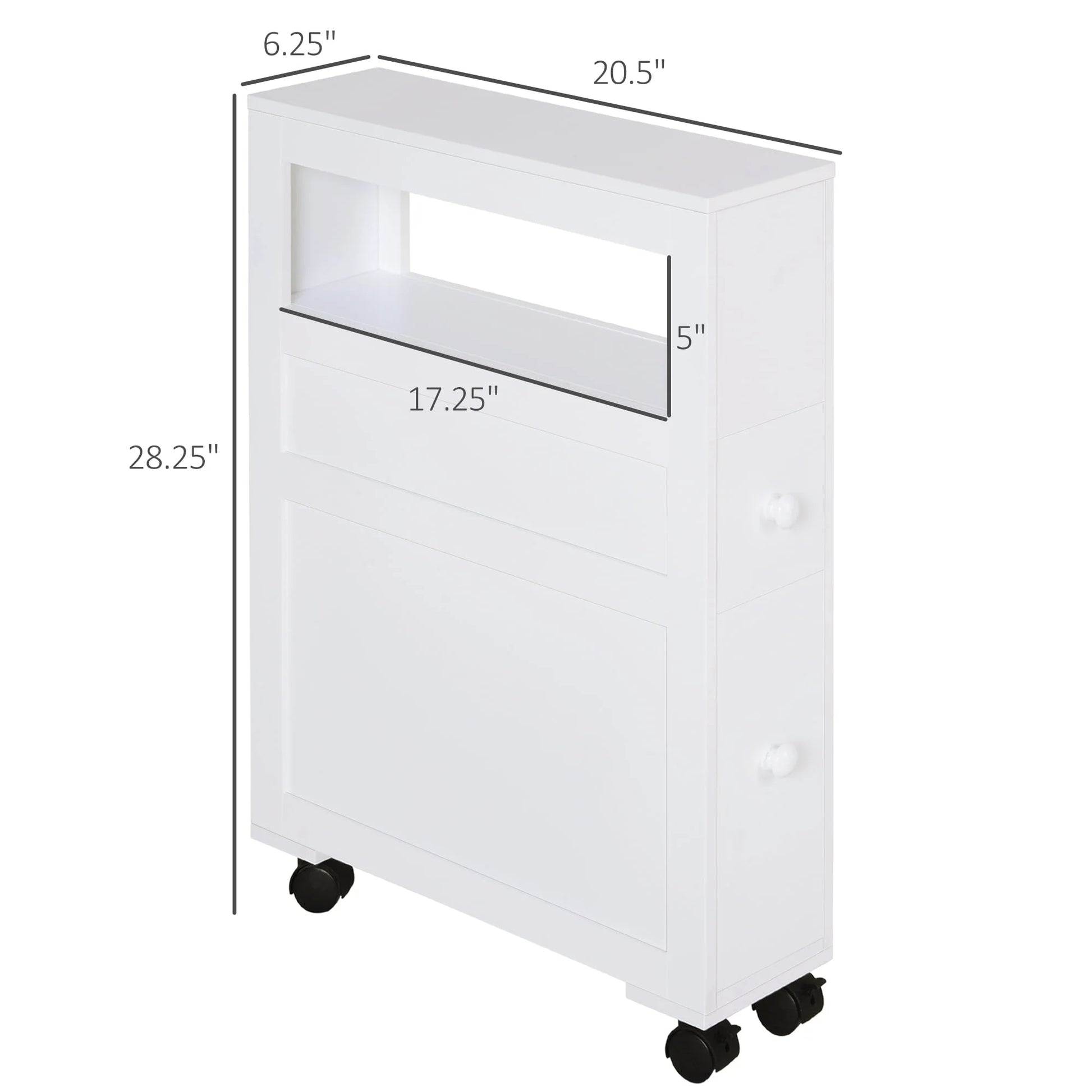 Homcom Wood Rolling Bathroom Side Storage Cabinet, White