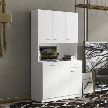 71" Tall Kitchen Storage Cabinet, Freestanding Kitchen Pantry Cabinet Cupboard with 6 Doors, 1 Open Shelf and 1 Drawer, Wood Storage Wardrobe, Organization Cabinet for Bedroom Kitchen Living Room