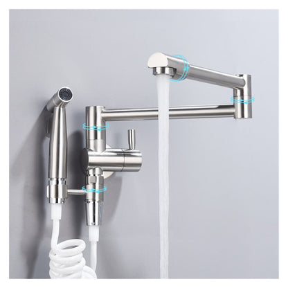 Pot Filler Tap Wall Mounted Foldable Kitchen Faucet With Bidet Sprayer Cold Bidet Faucet Sink Tap Rotate Folding Spout ,Effortless Installation