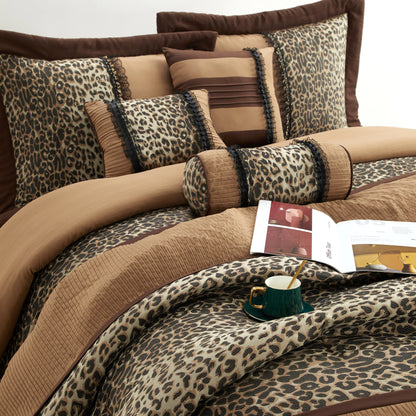 Nanshing Sadie 7-Piece Animal Print Bedding Comforter Set, Brown/Taupe, California King