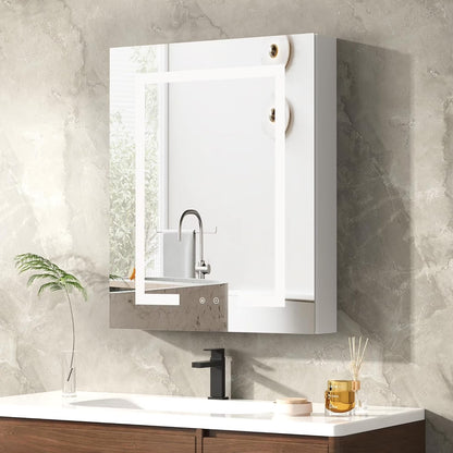 DEYGIA Medicine Cabinet with LED Mirror for Bathroom, 24''x30'' Aluminum, Wall Mounted Led Medicine Cabinet, Defog, Stepless Dimming, 3 Colors, 2 Outlets, 2USB (24'' x 30°?Single Door)