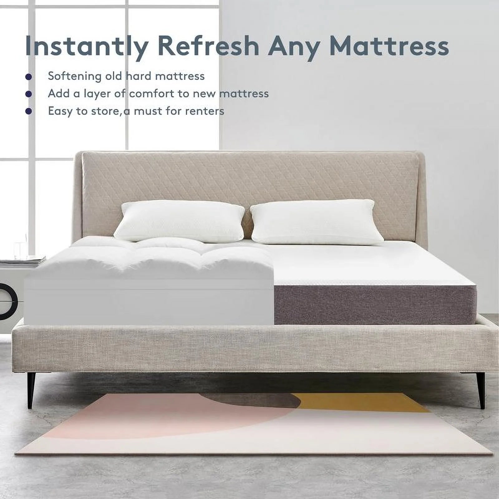 Longqi Extra Thick Mattress 1000 GSM Topper, Down Alternative Overfill Plush Mattress Pad, Cooling Pillow Top with 8-21Inch Deep Pocket