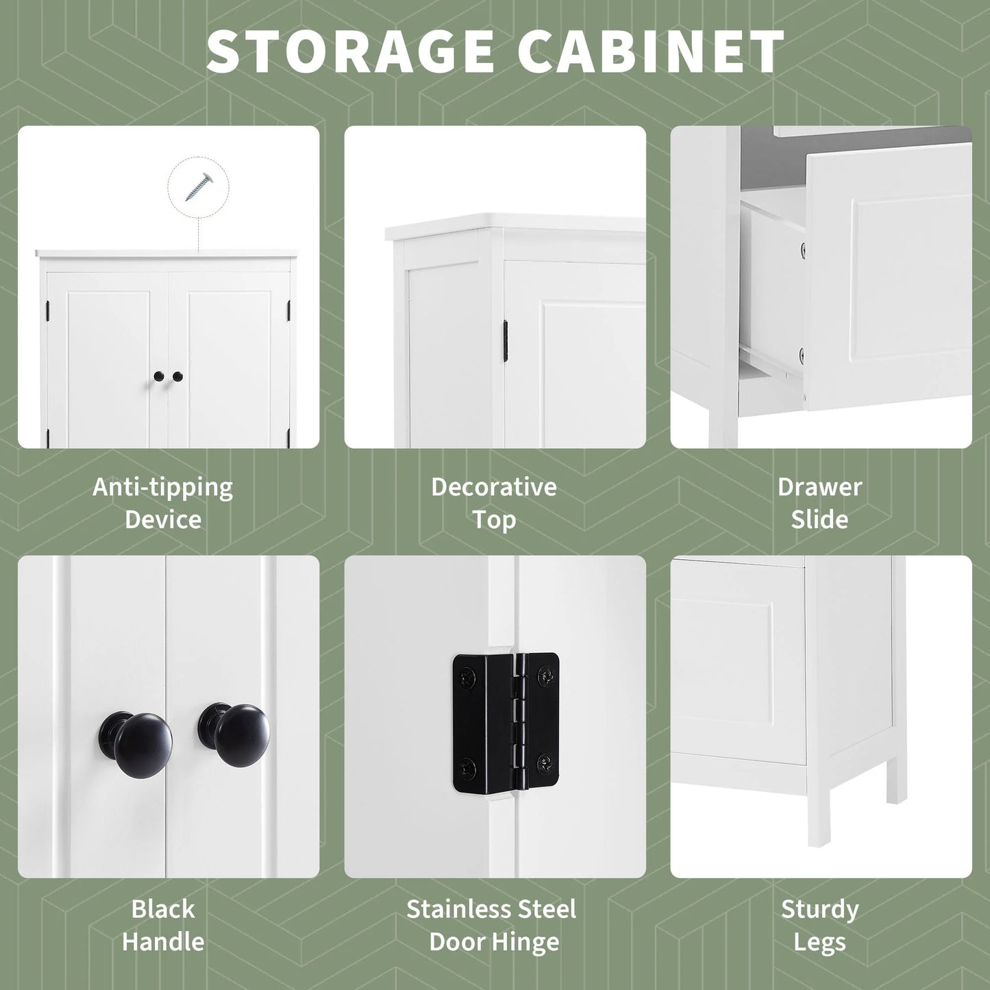 EUROCO Bathroom Floor Storage Cabinet,Bathroom Storage Unit,Freestanding Cabinet with 2 Drawers and 2 Doors,Adjustable Shelf,11.8 x 23.6 x 43.3 Inches,White