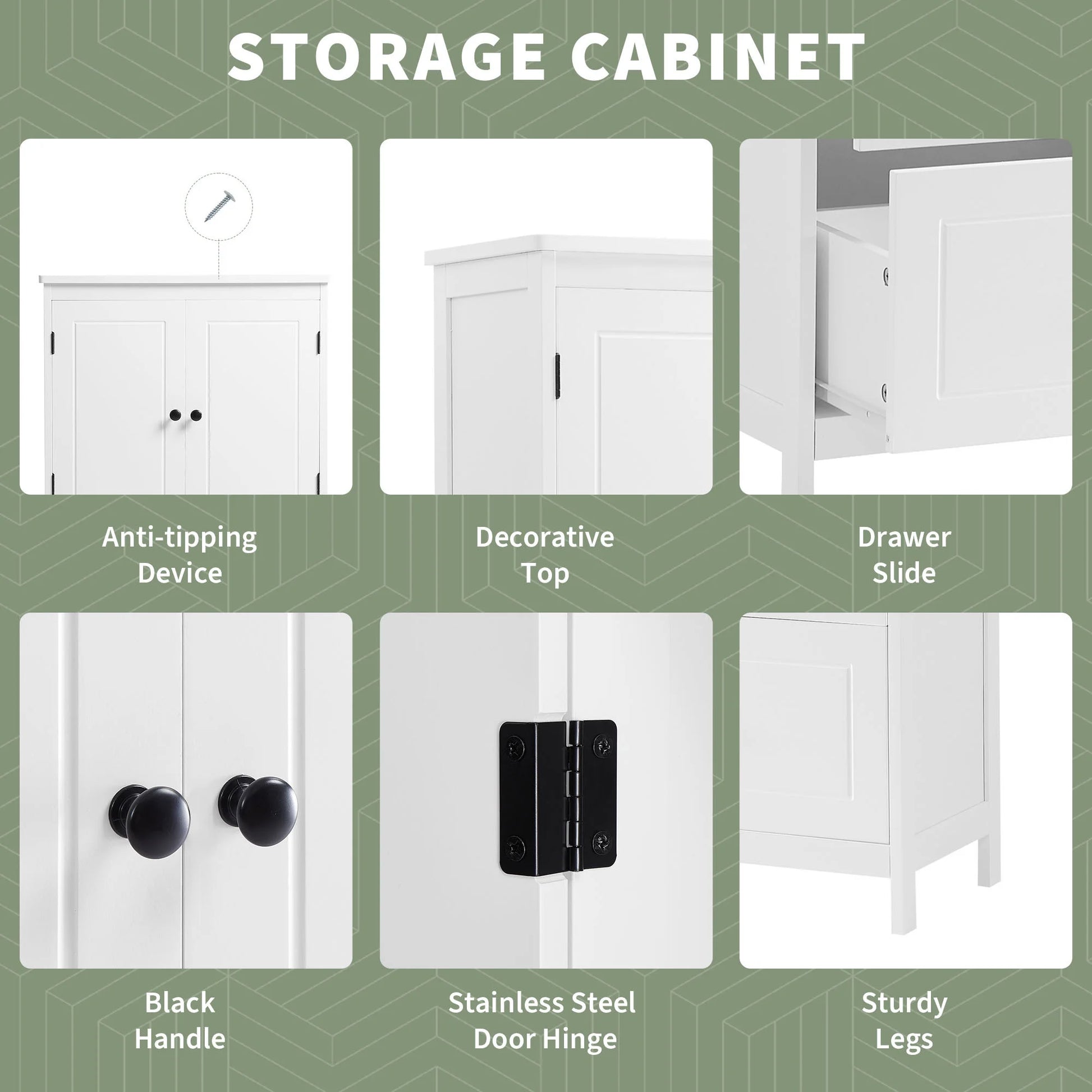 EUROCO Bathroom Floor Storage Cabinet,Bathroom Storage Unit,Freestanding Cabinet with 2 Drawers and 2 Doors,Adjustable Shelf,11.8 x 23.6 x 43.3 Inches,White