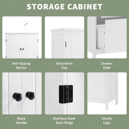 EUROCO Bathroom Floor Storage Cabinet,Bathroom Storage Unit,Freestanding Cabinet with 2 Drawers and 2 Doors,Adjustable Shelf,11.8 x 23.6 x 43.3 Inches,White