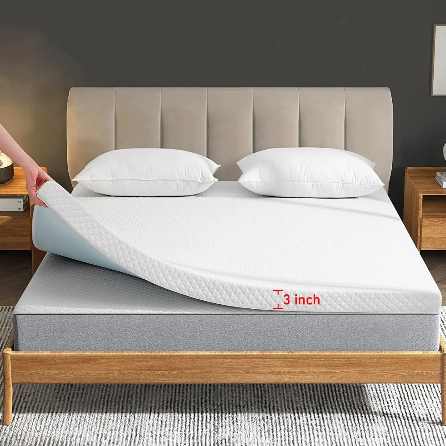 SOPAT 3 Inch Memory Foam Mattress Topper Queen Size,7-Zone High Density Cooling Gel-Infused Mattress Pad,with Removable & Washable Bamboo Fiber Cover