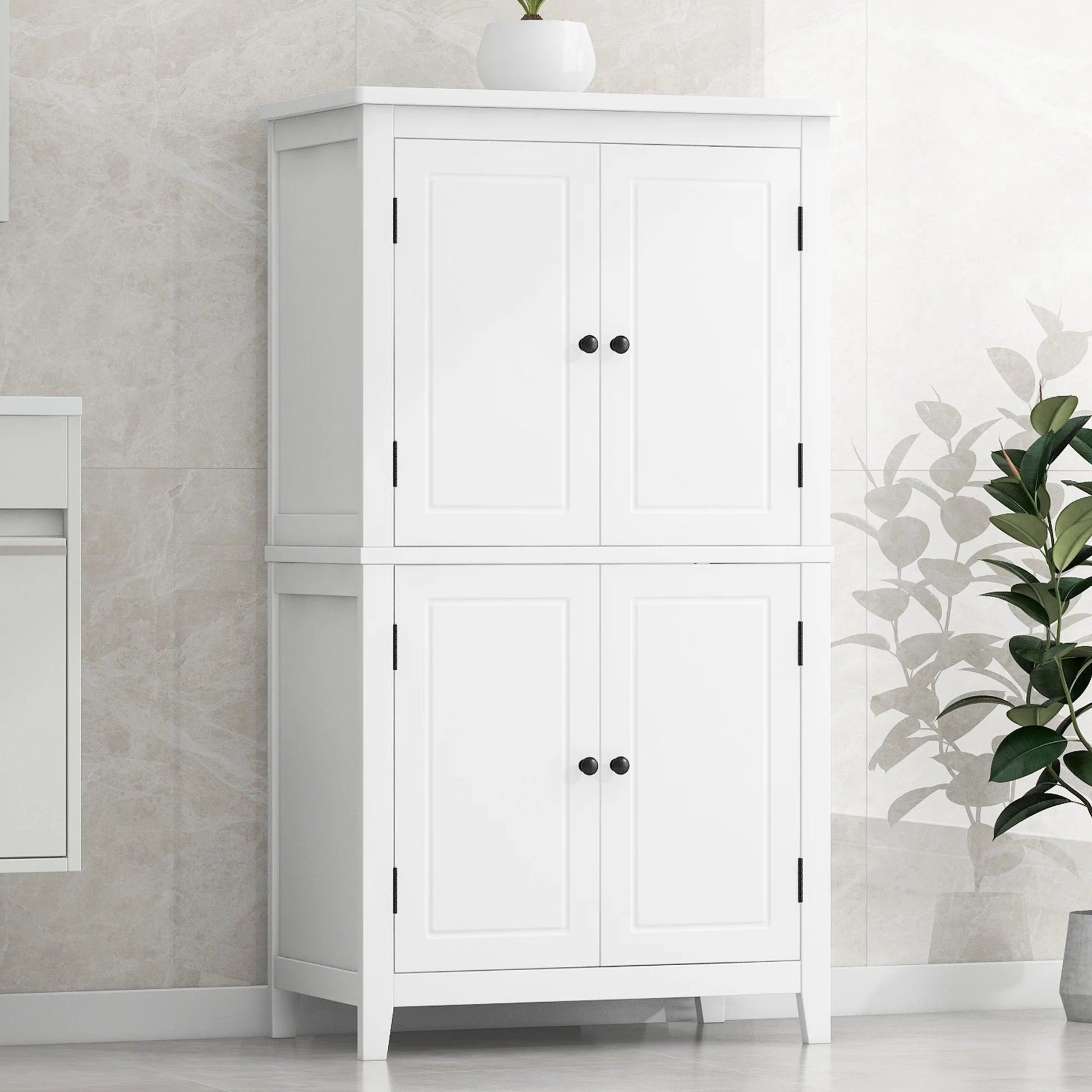 Bellemave Bathroom Floor Storage Cabinet with 4 Doors and Adjustable Shelf Freestanding Cabinet Multifunctional Small Storage Organizer for Living Room 23.6°?x 11.8°?x 43.3°?(White, 4 Doors)