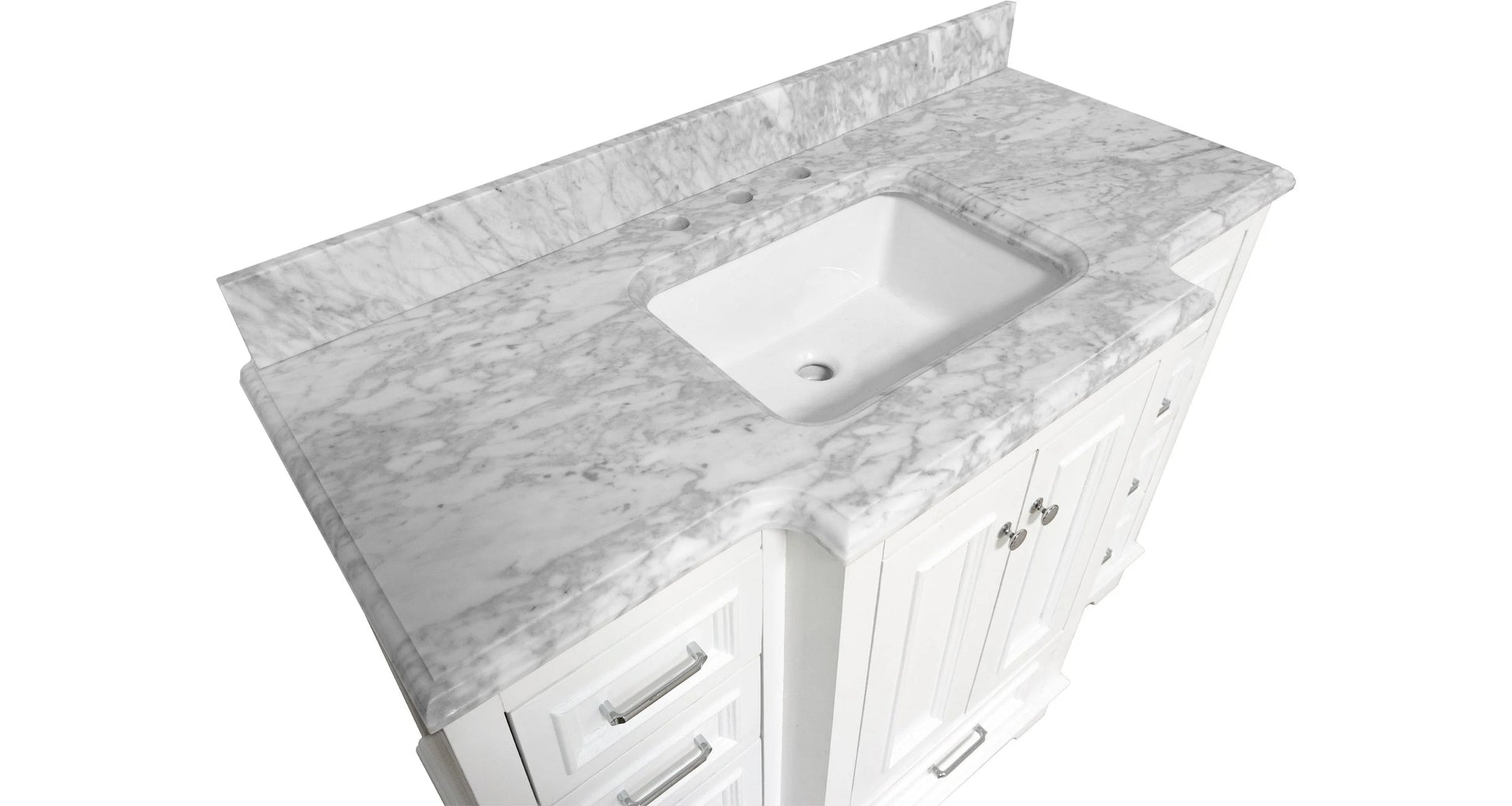 Nantucket 48" Bathroom Vanity with White Cabinet and Carrara Marble Top