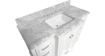 Nantucket 48" Bathroom Vanity with White Cabinet and Carrara Marble Top