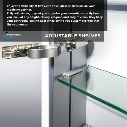 Dreamwerks 24"W x 32"H LED Bathroom Medicine Cabinet with Integrated Touch Switch and Magnifying Glass
