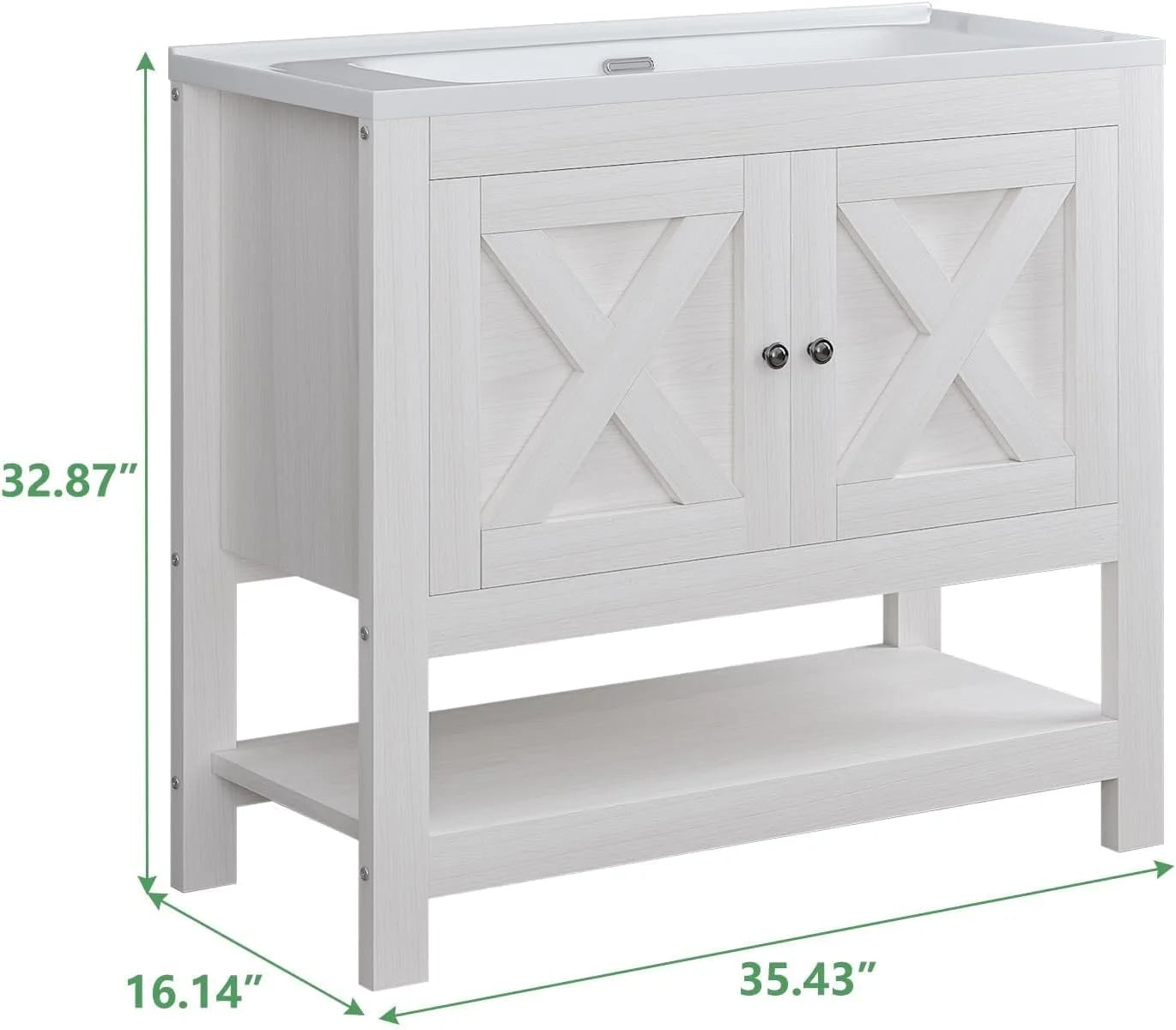 DreamCurship Bathroom Vanity with Sink Combo, 35'' Bathroom Storage Cabinet with Storage, Farmhouse Bathroom Vanity Cabinet with 2 Doors and Open Shelf, White