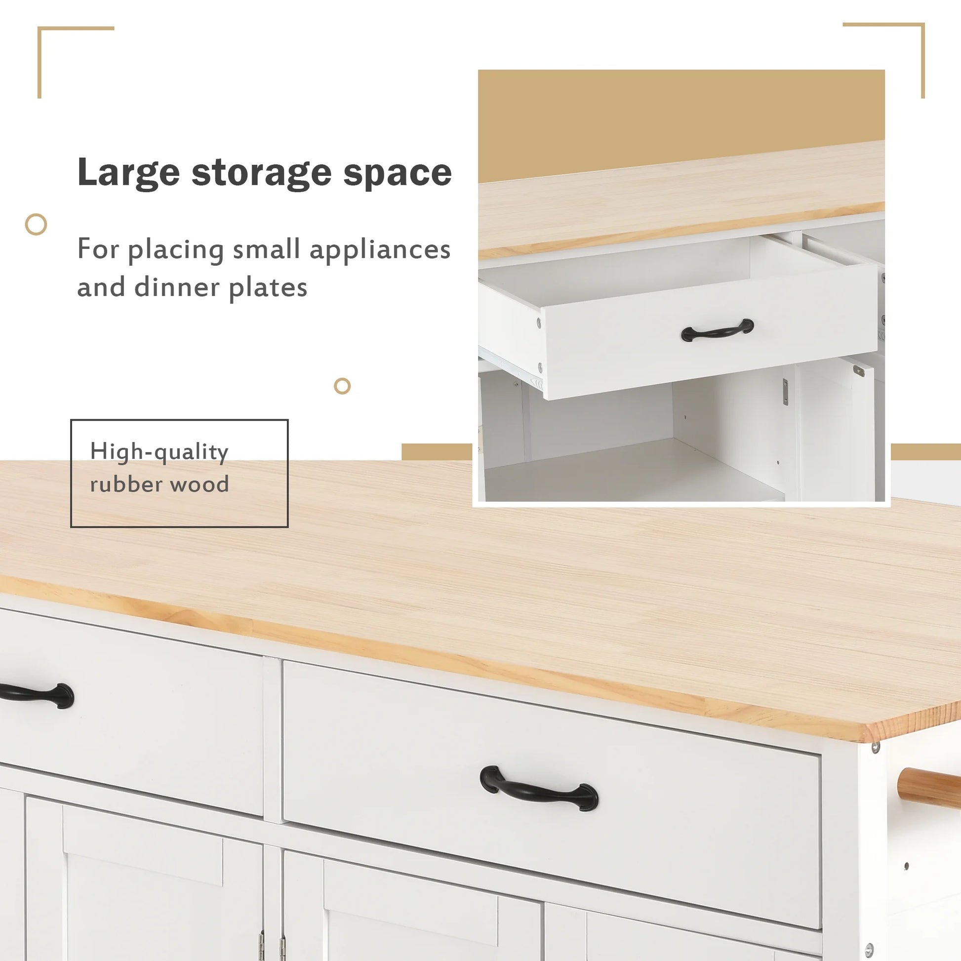 Aukfa Rolling Kitchen Island Cart with Storage Towel Racks & 4 Door Cabinet, White