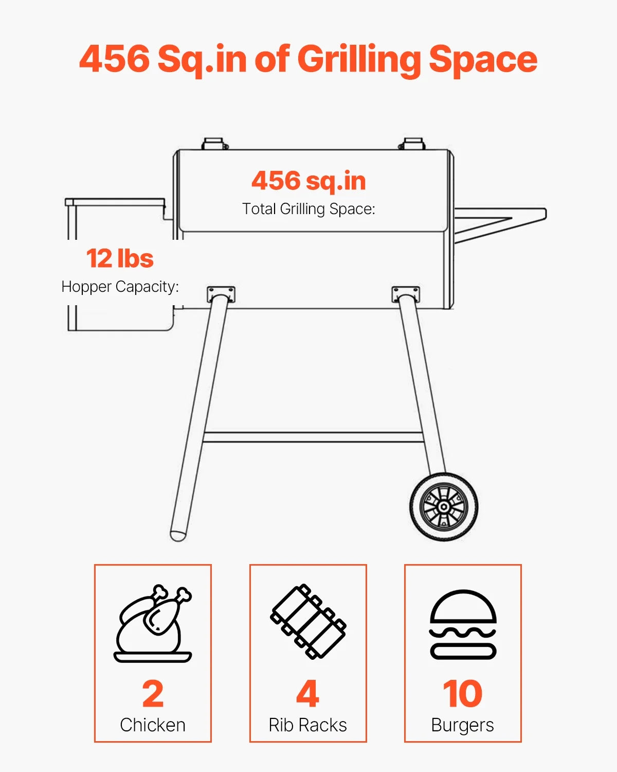 VEVOR Wood Pellet Grill Smoker, 8 in 1 BBQ Grills for Outdoor Cooking, 456 Square Inches Cook Area Electric Grill and Smoker, with Digital Controller, Meat Probe, 500° F Max Temperature, Black