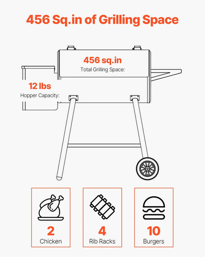 VEVOR Wood Pellet Grill Smoker, 8 in 1 BBQ Grills for Outdoor Cooking, 456 Square Inches Cook Area Electric Grill and Smoker, with Digital Controller, Meat Probe, 500° F Max Temperature, Black