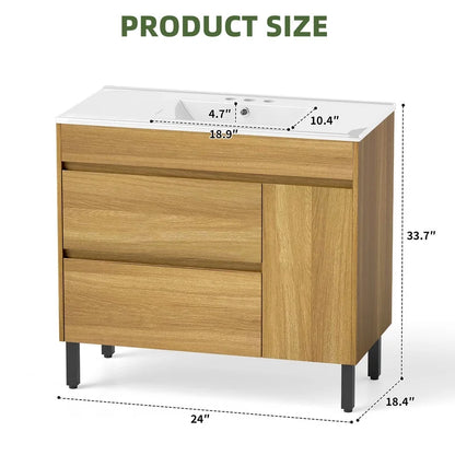 Uforic 36 " Bathroom Vanity with Undermount Sink, Free Standing Bathroom Storage Cabinet with 2 Drawers, Oak