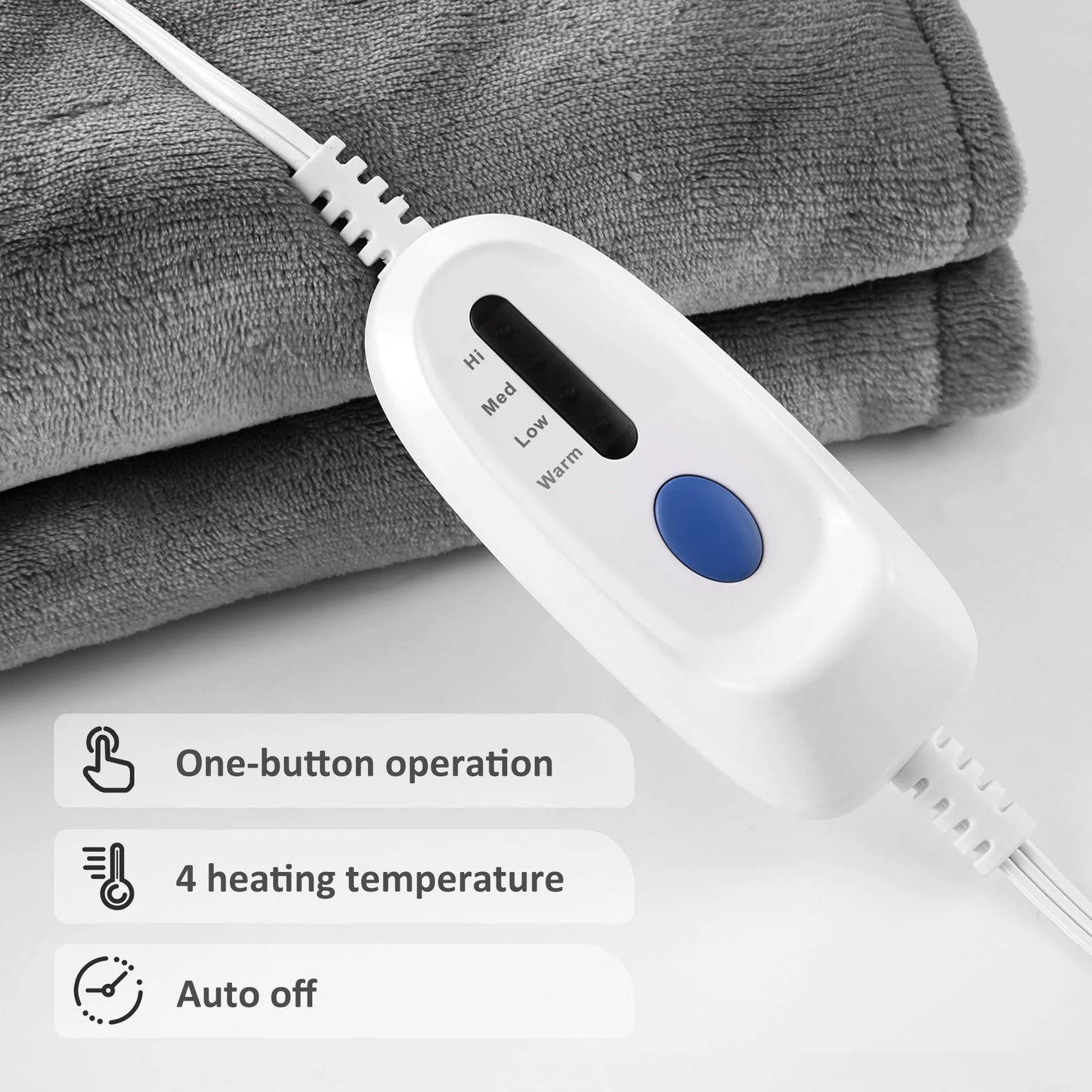 MARNUR Electric Heated Blanket Twin Size 62" x 84" with 4 Heating Levels, 10H Auto-off, Machine Washable - Gray